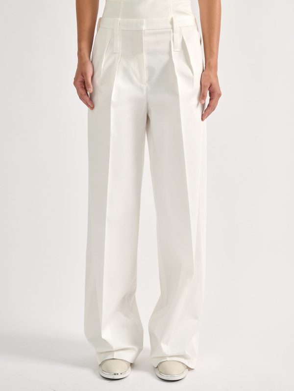 Pantalon large en gabardine de coton stretch blanc on Sale