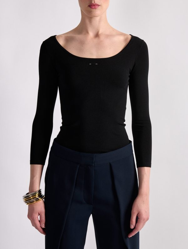 Pull col danseuse en maille seconde peau noir Fashion