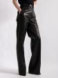 Pantalon jambes larges en cuir plongé noir Sale