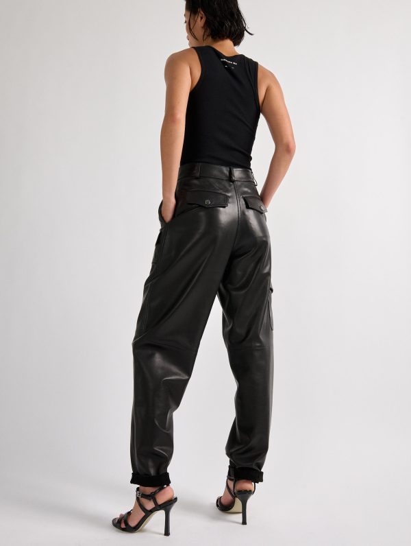 Pantalon cargo en cuir plongé noir Discount