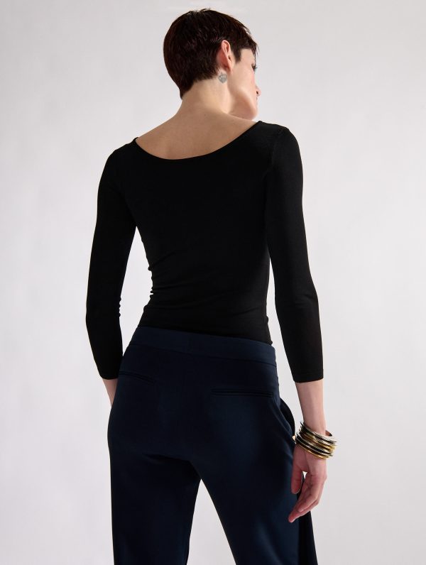 Pull col danseuse en maille seconde peau noir Fashion