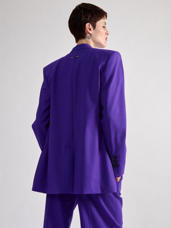 Veste droite en toile de laine violette Online Sale