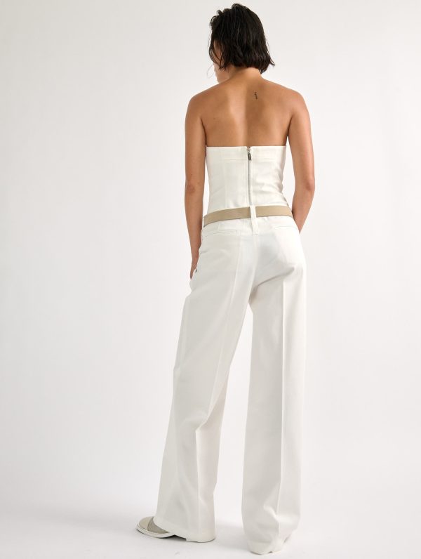 Pantalon large en gabardine de coton stretch blanc on Sale