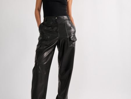 Pantalon cargo en cuir plongé noir Discount