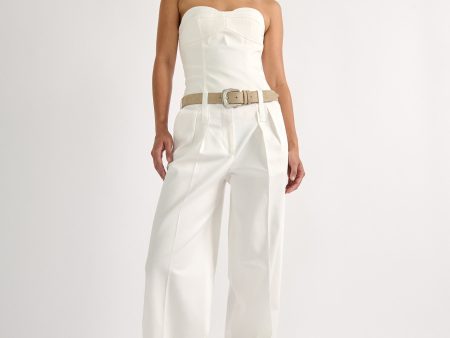 Pantalon large en gabardine de coton stretch blanc on Sale