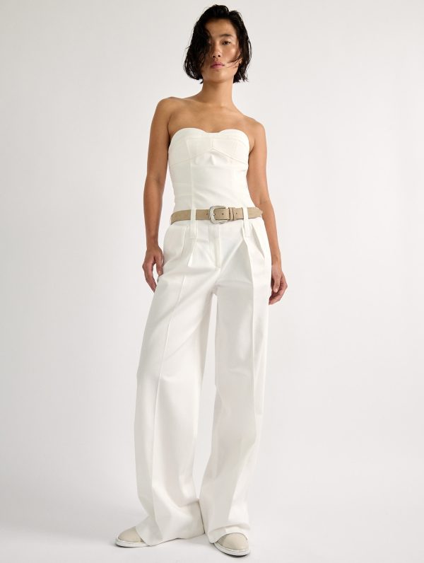 Pantalon large en gabardine de coton stretch blanc on Sale