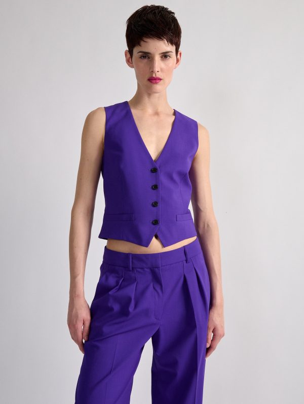 Gilet de costume en toile de laine violet Sale