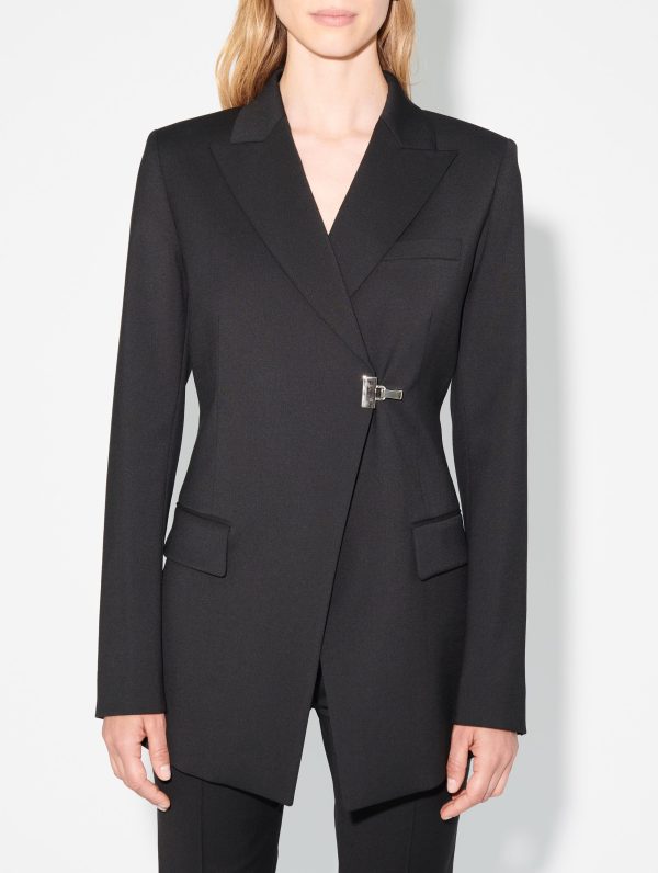 Veste attache bijou en gabardine de laine noire Cheap