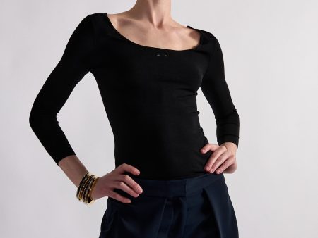 Pull col danseuse en maille seconde peau noir Fashion