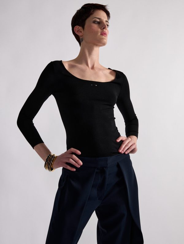 Pull col danseuse en maille seconde peau noir Fashion